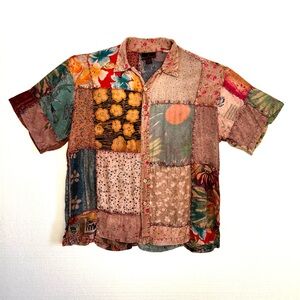 Sacred Threads Multicolor Patchwork Button Down Shirt